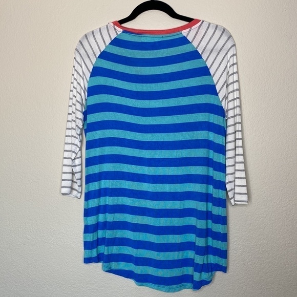 Olive & Oak top women’s large blue green stripe 3/4 length large stretchy - Picture 4 of 4